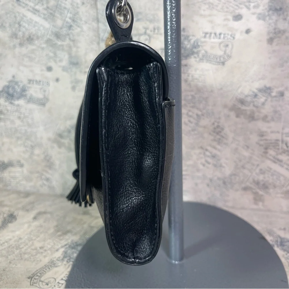 Diane von Furstenberg Mini Harper Leather Crossbody Bag Tassel Turn Lock Black